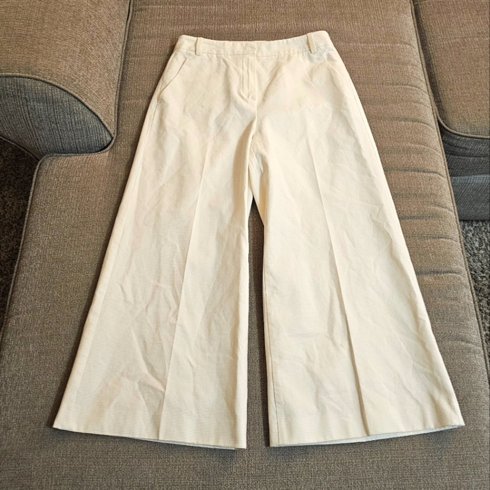 Blue Los Copains White Cream Textured Wide Leg Office Work Dress Capris Small/38